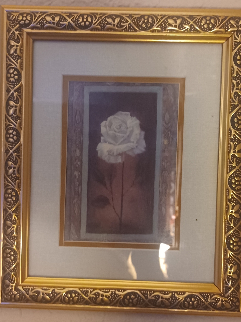 Framed White Rose Wall Art with Gold Frame